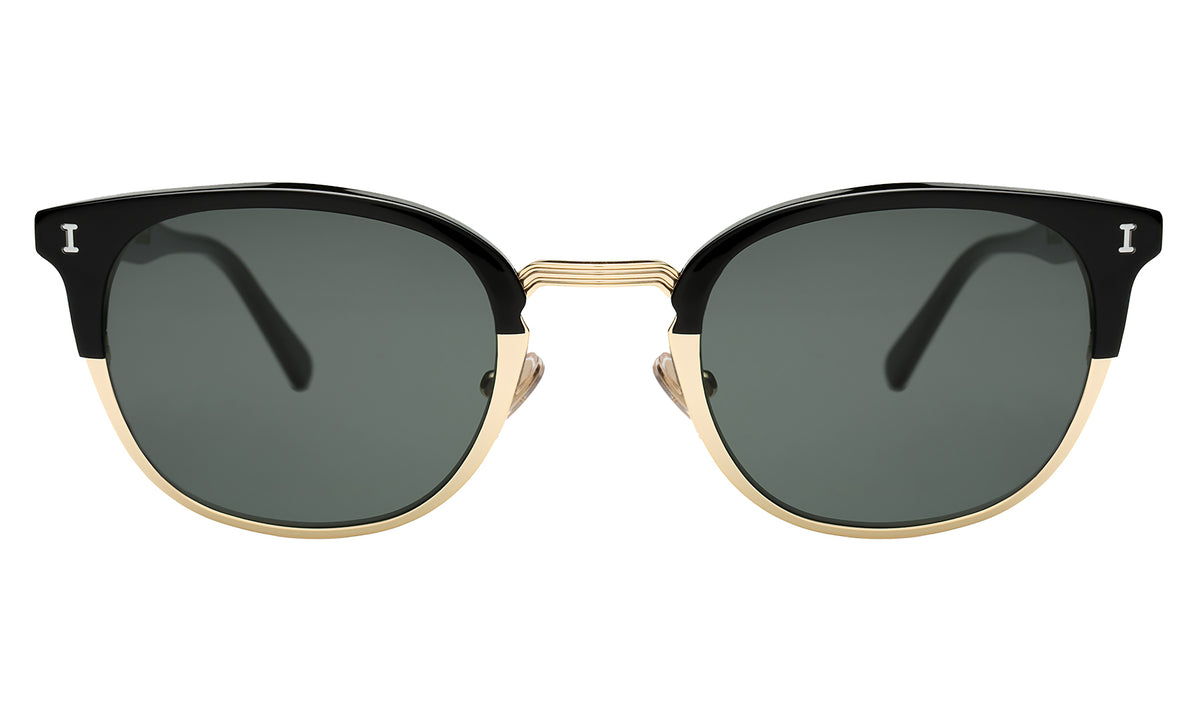 Stockholm Sunglasses in Black with Gold lenses, front view