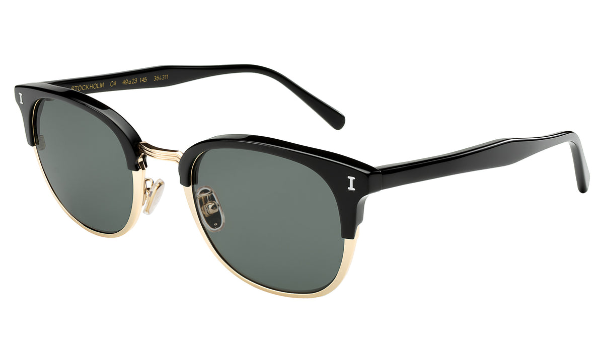 Stockholm Sunglasses in Black with Gold lenses, side view