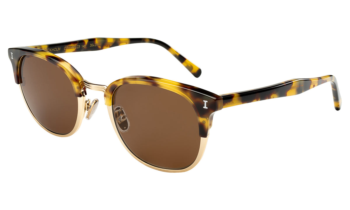 Stockholm Sunglasses in Tortoise with Gold lenses, side view