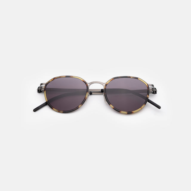Tompkins Titanium Sunglasses side view in Tortoise/Matte Silver / Grey