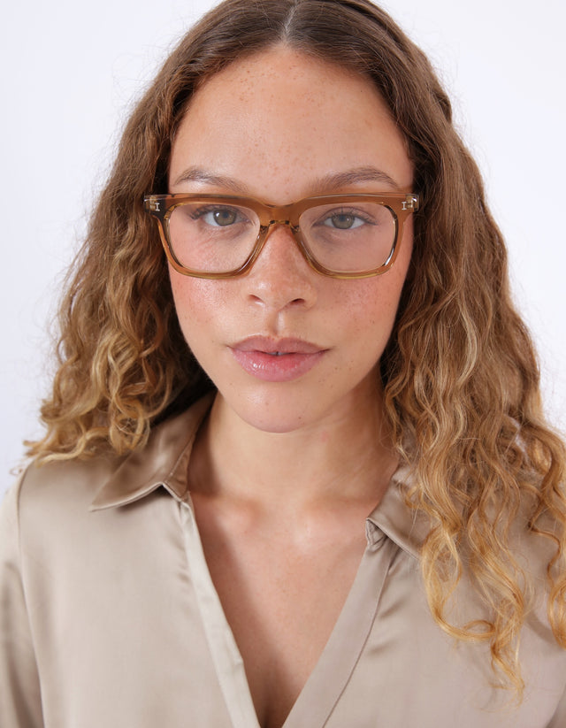 Model wearing Toscana Optical in Brown