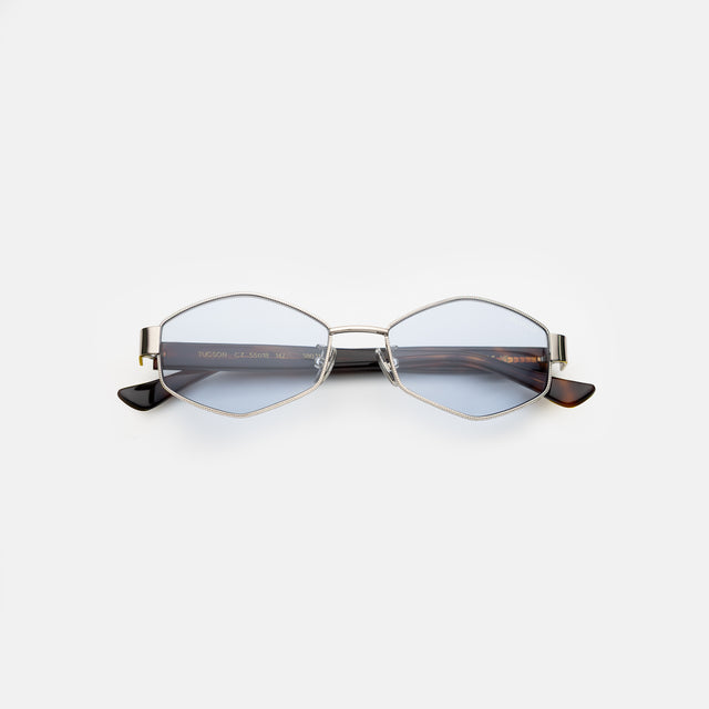 Tucson Sunglasses side view in Silver/Havana / Light Blue See Through