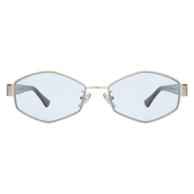 Tucson Sunglasses front view in Silver/Havana with Light Blue See Through