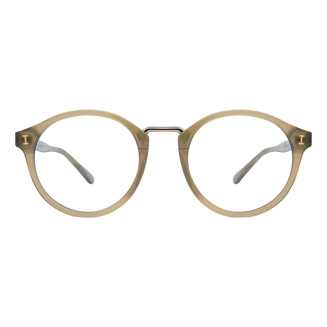 Village Optical front view in Olive/Gold Optical