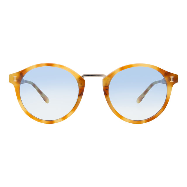 Village Sunglasses front view in Amber/Gold with Blue Gradient See Through