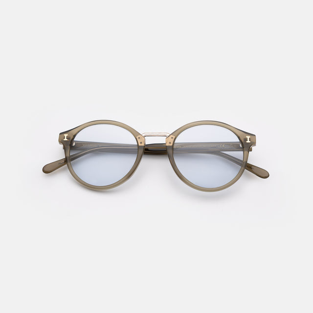 Village Sunglasses side view in Olive/Gold / Light Blue See Through