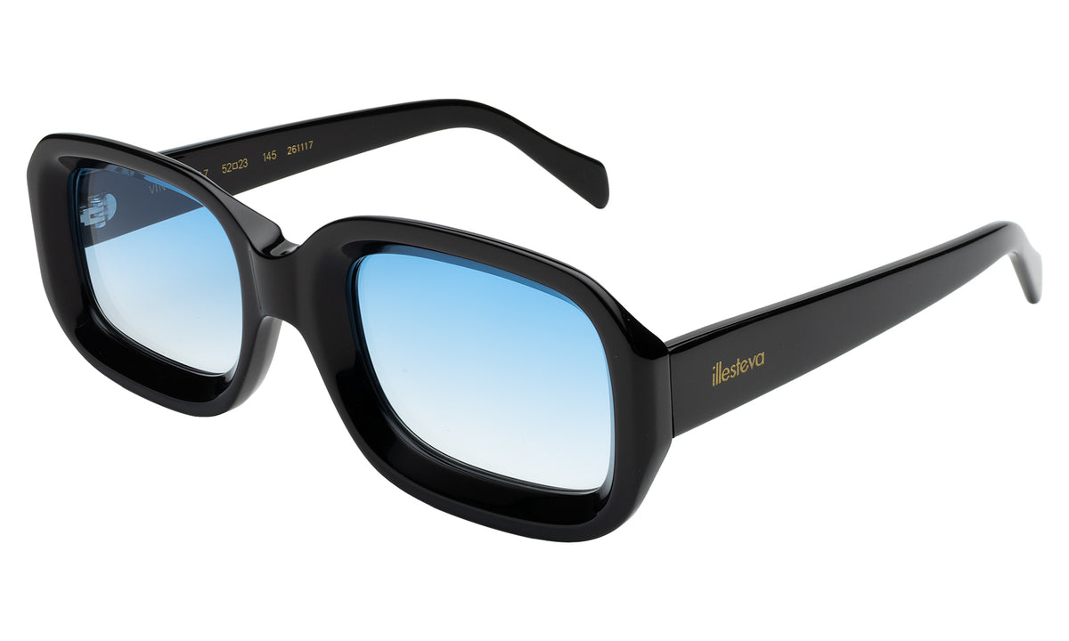 Vinyl Sunglasses in Black with Blue Gradient See Through lenses, side view