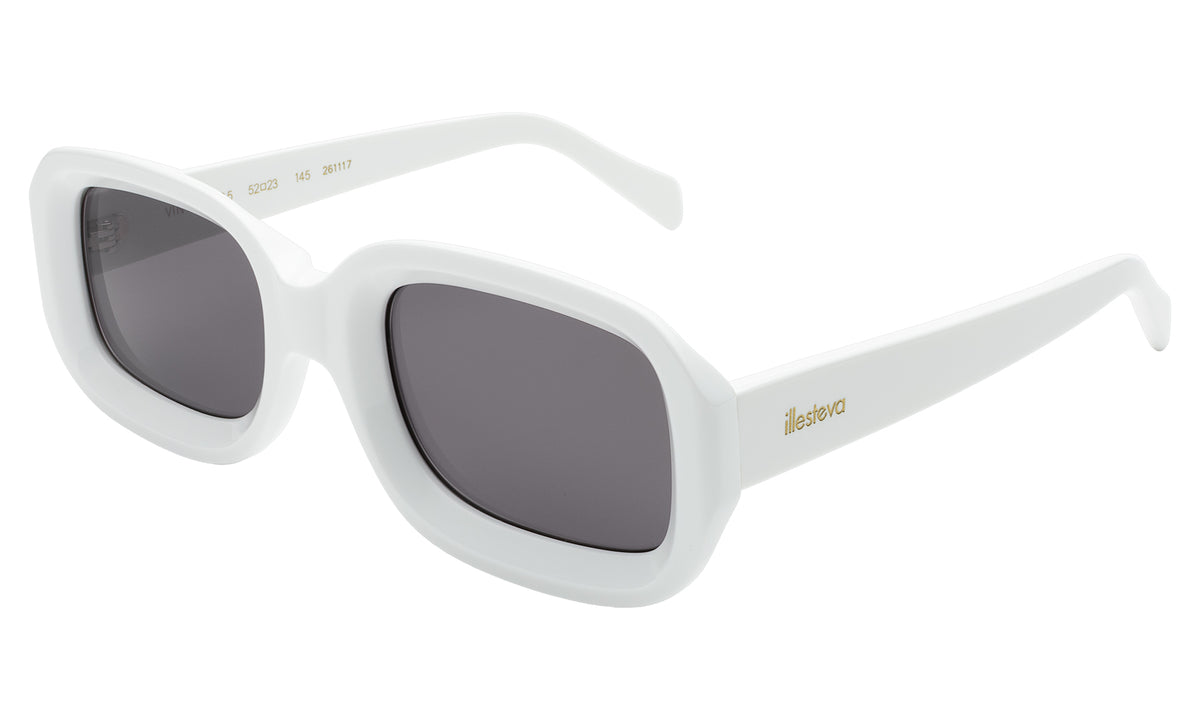 Vinyl Sunglasses in White with Grey lenses, side view