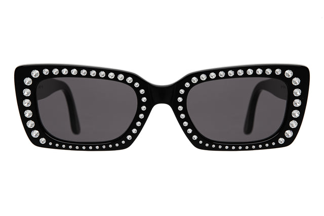 Wilson Crystal Sunglasses in Black w/ Silver Swarovski Crystals with Grey Flat