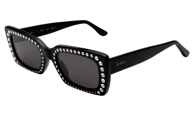 Wilson II Crystal Sunglasses Side Profile in Black w/ Silver Swarovski Crystals / Grey Flat
