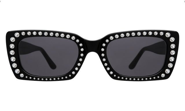 Wilson II Crystal Sunglasses in Black w/ Silver Swarovski Crystals with Grey Flat