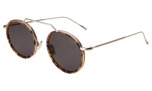 Wynwood Ace Sunglasses Side Profile in Pecan/Gold / Grey Flat