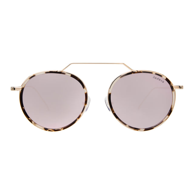 Wynwood Ace Sunglasses front view in White Tortoise/Gold with Bright Rose Flat Mirror