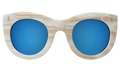 Front view of Boca Sunglasses in Cream Marble/Blue Mirror