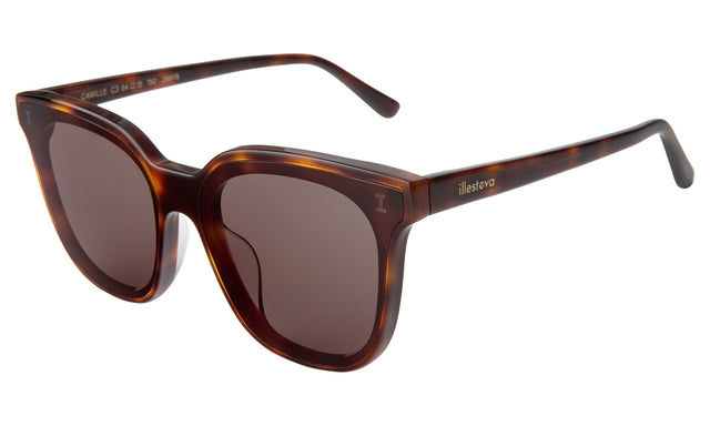 Camille 64 Sunglasses Side Profile in Havana / Grey Flat