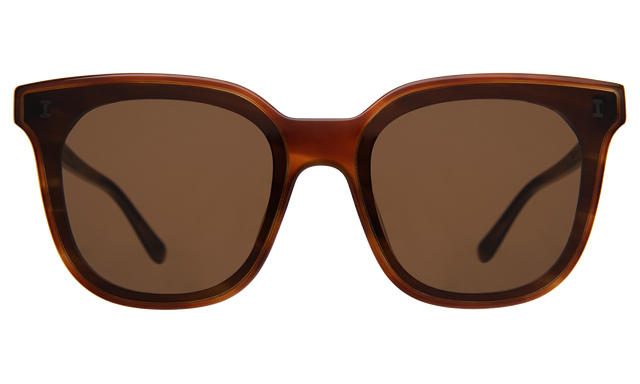 Camille 64 Sunglasses front view in Saffron Havana with Brown Flat