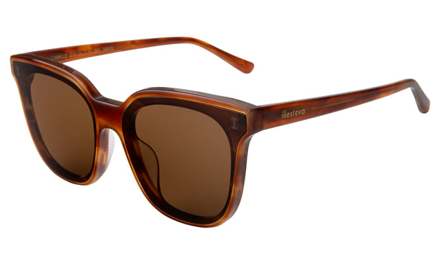 Camille 64 Sunglasses side view in Saffron Havana / Brown Flat