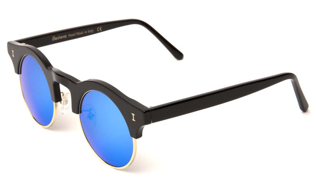 Corsica Sunglasses Side Profile in Black / Blue Mirror