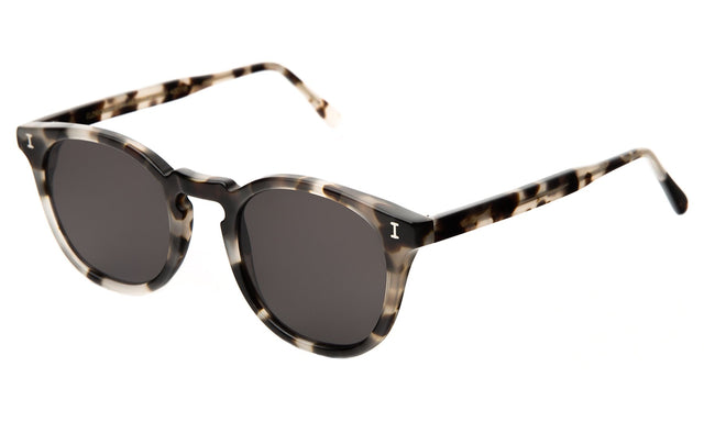 Eldridge 48 Sunglasses Side Profile in White Tortoise / Grey Flat Lenses