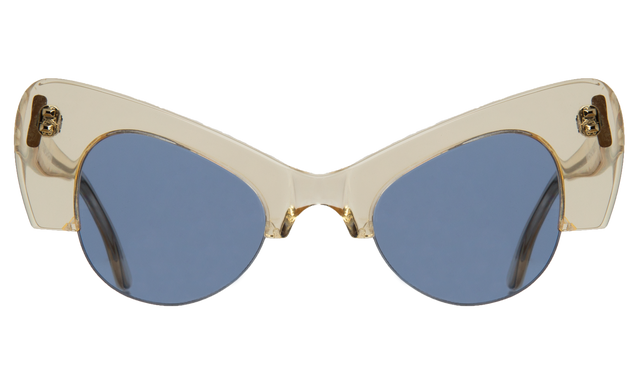 Emma Sunglasses front view in Champagne with Blue