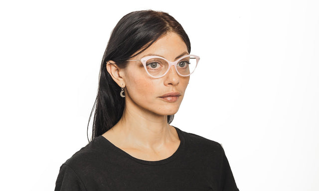 Side profile of brunette Cecille Optical Side Profile in Pale Pink Optical