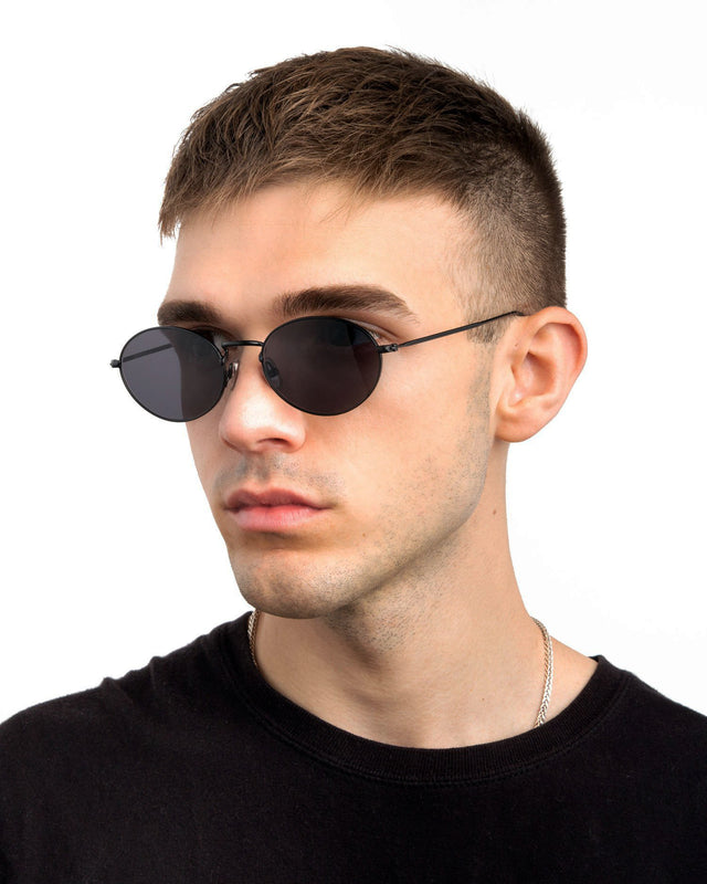wearing Georgetown Sunglasses Matte Black Grey Flat