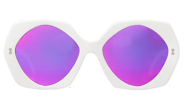 Georgina Sunglasses front view in White with Pink Mirror