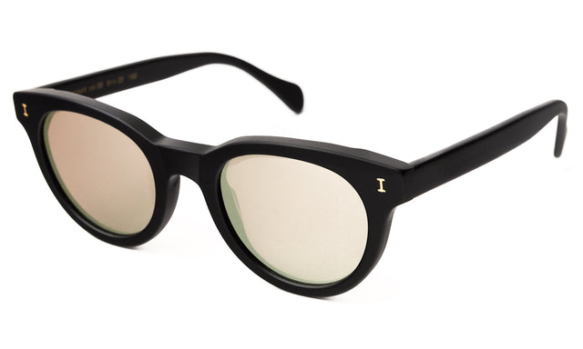 Greenport Sunglasses Side Profile in Matte Black Mauve Flat Mirror