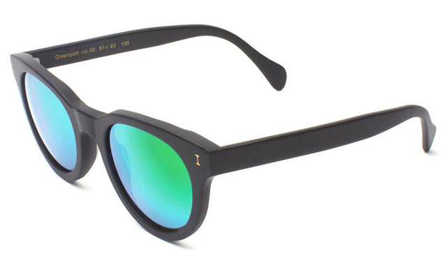 Greenport Sunglasses side view in Matte Black / Green Mirror