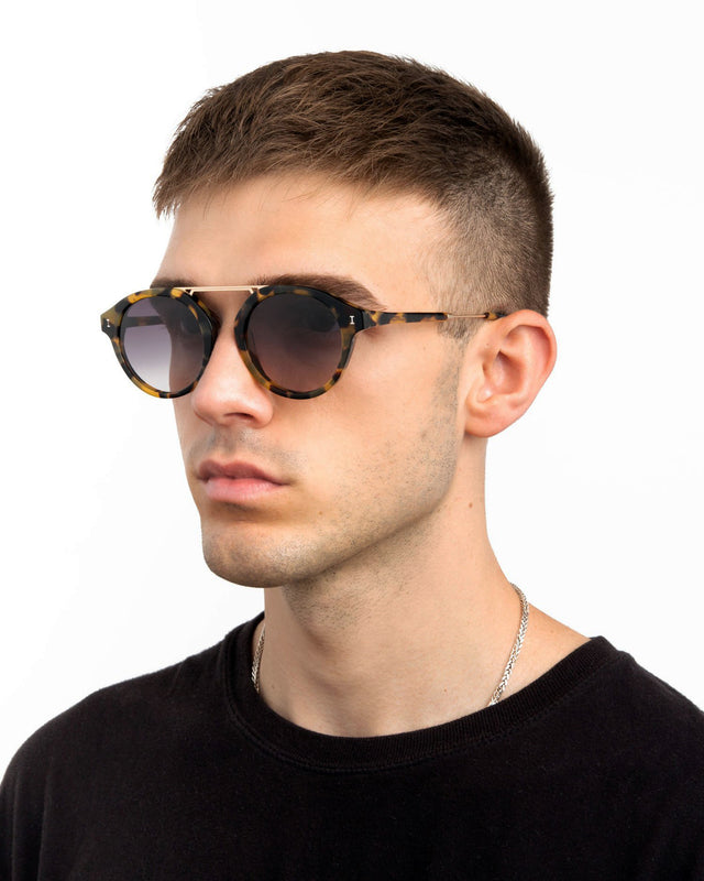 wearing Greenwich Sunglasses Tortoise with Grey Gradient