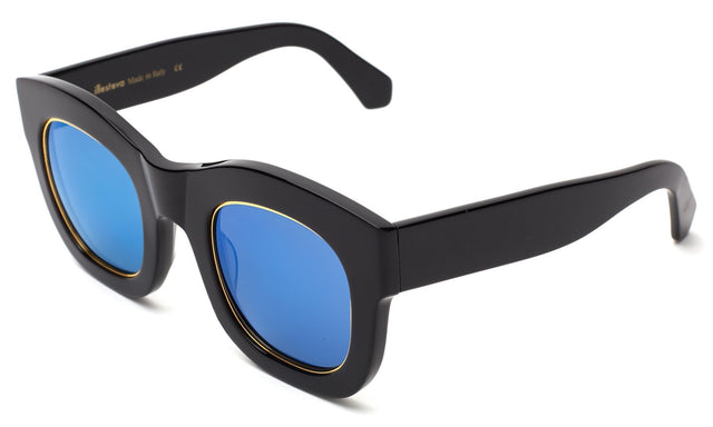 Hamilton Ring Sunglasses Side Profile in Black Blue Mirror
