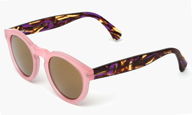 Leonard (Flex Hinge) Sunglasses Side Profile in Pink Forest / Gold Mirror