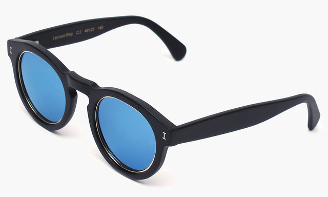 Leonard Ring Sunglasses Side Profile in Matte Black / Blue Mirror