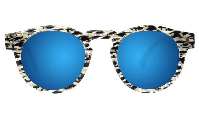 Leonard Eco Sunglasses Side Profile in Shattered Stripes / Blue Mirror