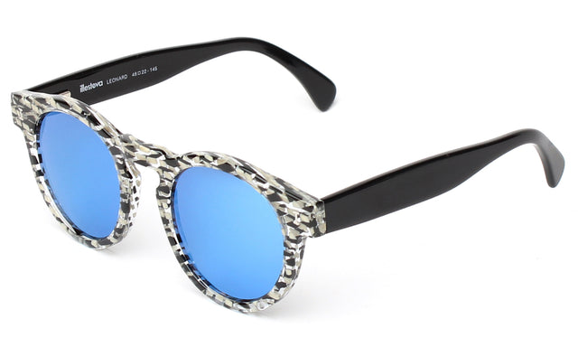 Leonard Eco Sunglasses Side Profile in Shattered Stripes / Blue Mirror