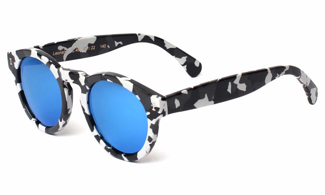 Leonard (Flex Hinge) Sunglasses side view in White Camo / Blue Mirror