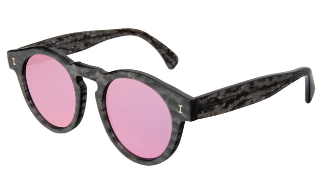 Leonard (Classic Flex Hinge) Sunglasses Side Profile in Black Frost Bordeaux Flat Mirror