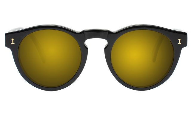 Leonard (Flex Hinge) Sunglasses in Black Gold Flat Mirror