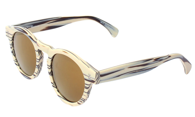 Leonard Eco Sunglasses Side Profile in Striped Cream Marble Gold Mirror