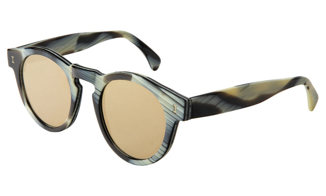 Leonard (Flex Hinge) Sunglasses Side Profile in Horn / Light Gold Flat Mirror