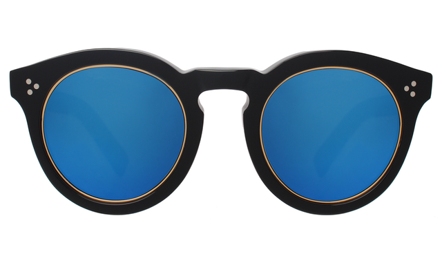 Leonard II Ring Sunglasses front view in Black Blue Mirror