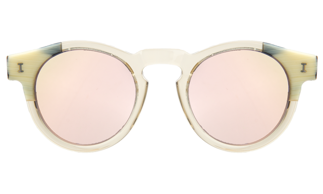 Leonard (Vintage) Sunglasses front view in Split Horn Champagne Rose Mirror