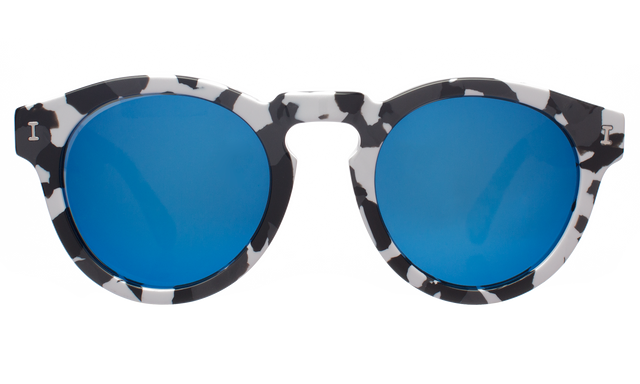 Leonard (Flex Hinge) Sunglasses front view in White Camo with Blue Mirror