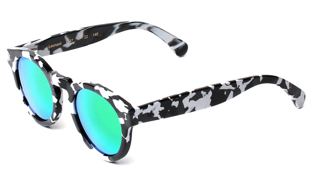 Leonard (Flex Hinge) Sunglasses Side Profile in White Camo / Green Mirror