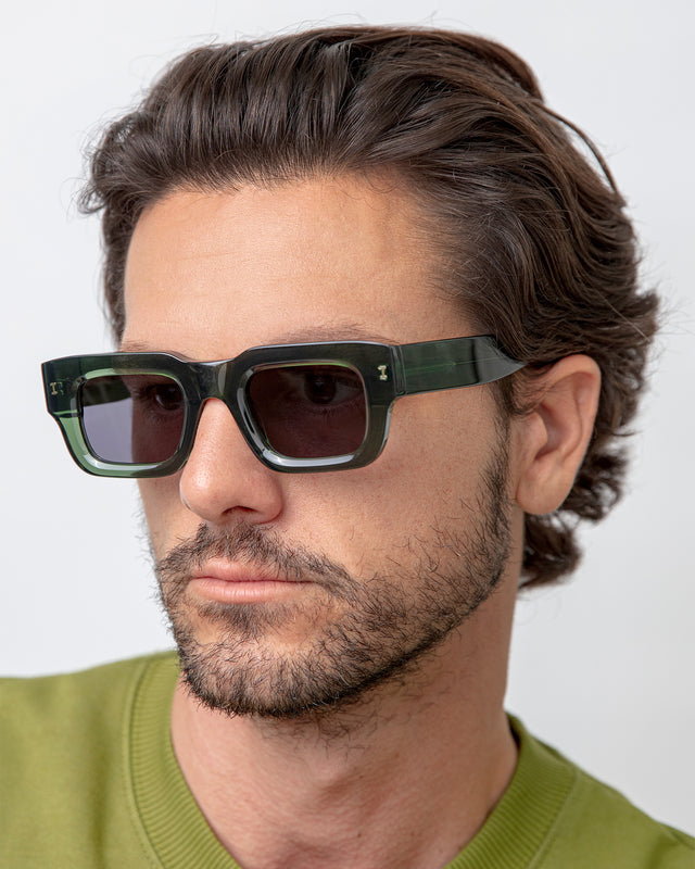 wearing Lewis Sunglasses Pine with Grey Flat