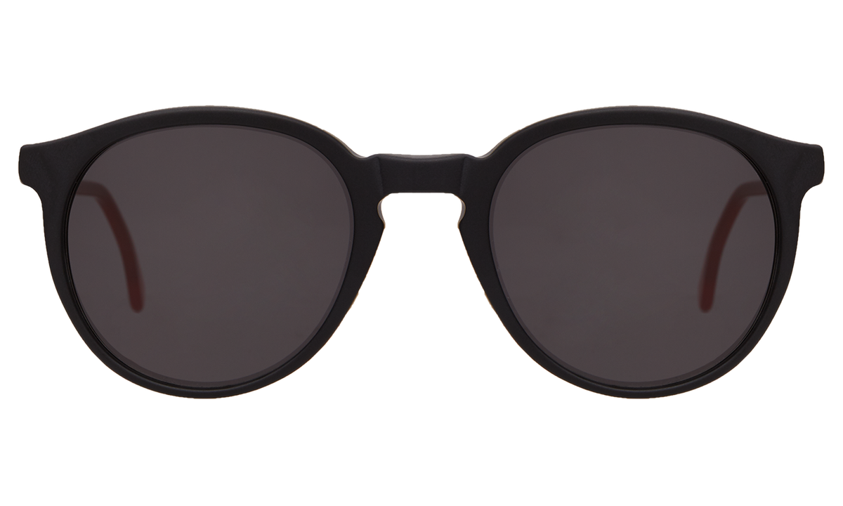 Lily Sunglasses in Matte Black with Red Grey lenses, front view