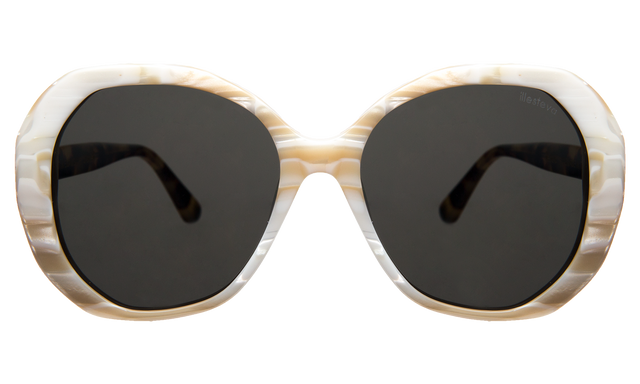 Manuela Sunglasses front view in Cream Marble/Tortoise Grey