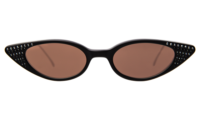 Marianne Sunglasses in Matte Black Black Swarovski Crystals Mauve Flat Mirror