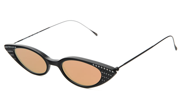 Marianne Sunglasses Side Profile in Matte Black Black Swarovski Crystals Mauve Flat Mirror
