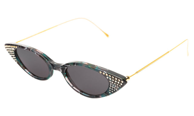  Marianne Sunglasses Side Profile in Lapis/Gold w/ Gold Swarovski Crystals / Grey Flat